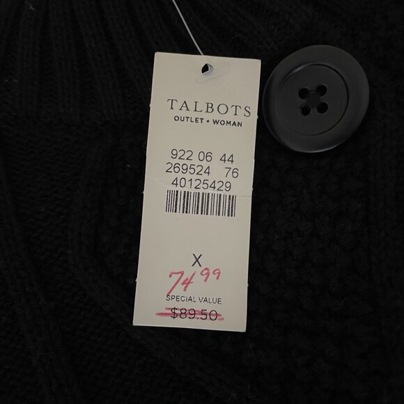 Talbots Cardigan Sweater Womens X Black White Button Up Cable Knit Fisherman NWT - Picture 4 of 12
